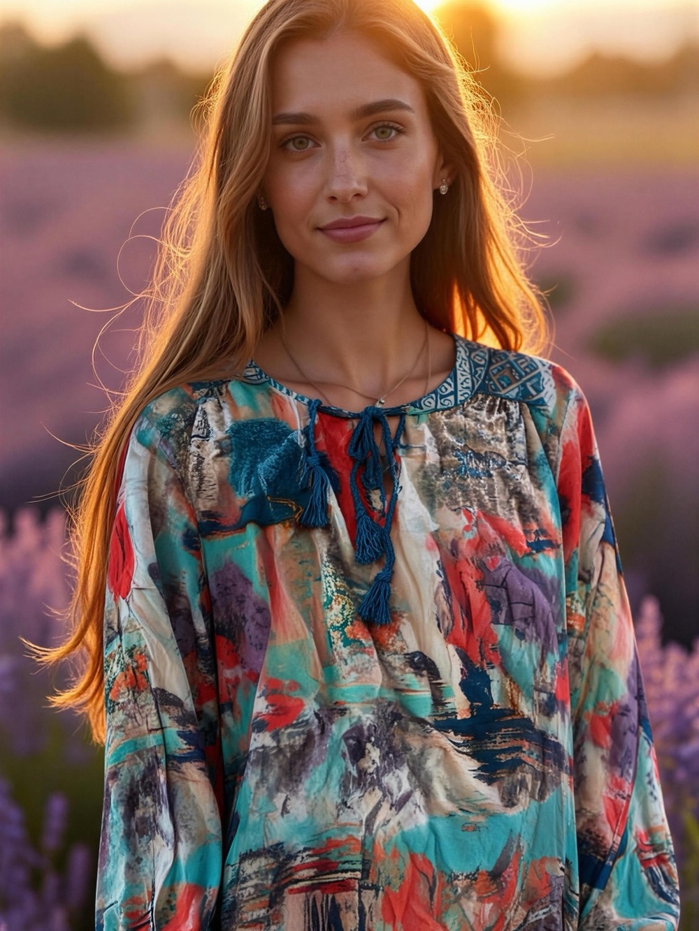 Soft Surroundings Riviera Women Blouse Top Watercolor Abstract Art Boho Size M